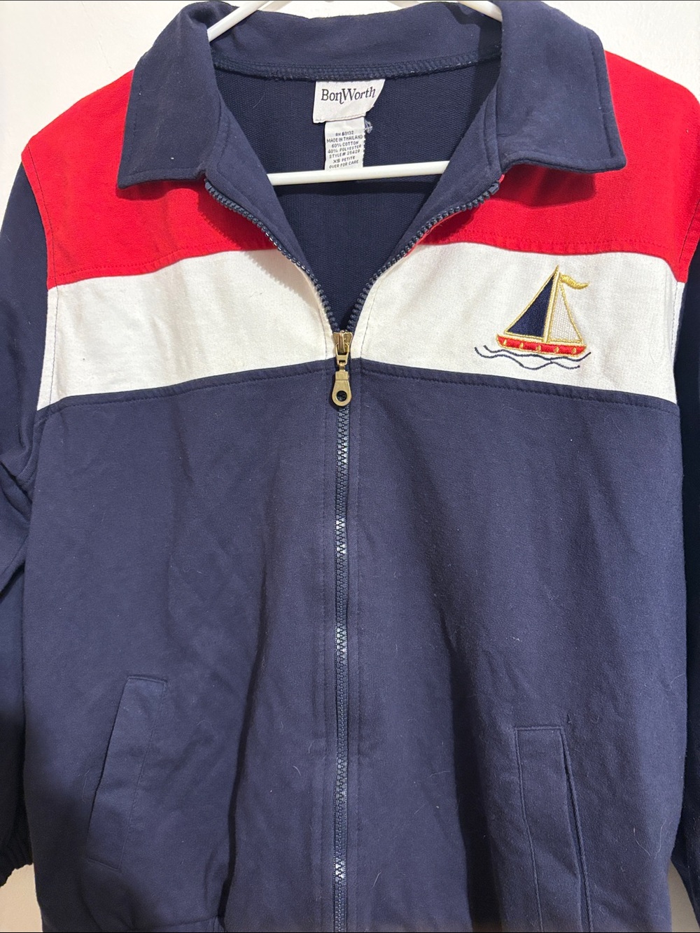 BonWorth Navy, Red & White Zip Jacket with Sailboat Patch